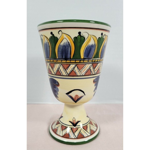 DERUTA COLORFUL HAND PAINTED COLLECTION FOOTED GOBLET 6 3/4" HIGH TABLETOP - Picture 2 of 6
